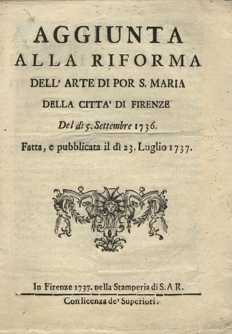 AGGIUNTA alla riforma dell'Arte di Por S. Maria della città … | Immagine principale