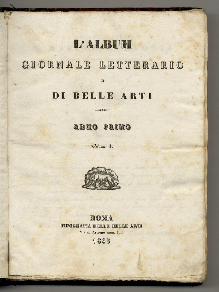 ALBUM (L'). Giornale letterario e di belle arti. Anno primo. …