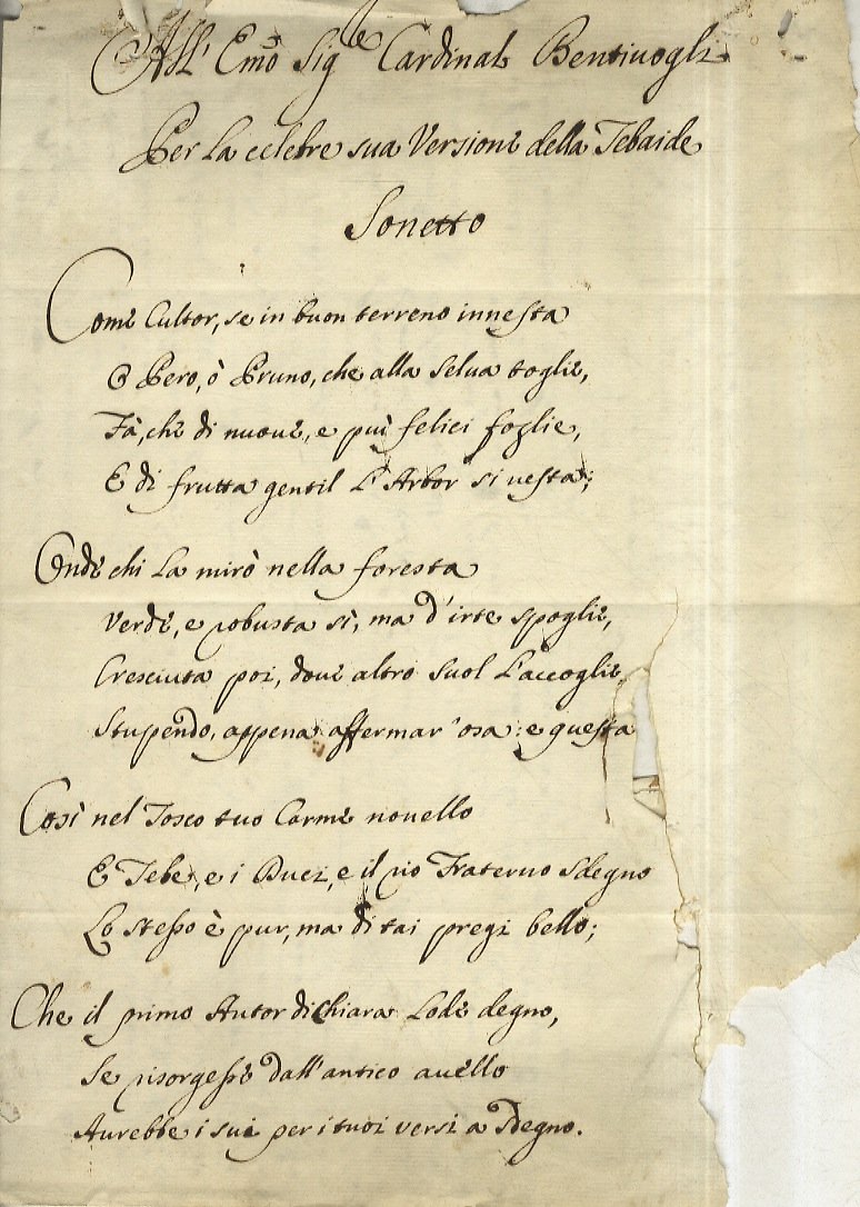 All'Em.o Sig.re Cardinal Bentivoglio per la celebre sua versione della …