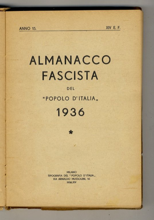 ALMANACCO Fascista del "Popolo d'Italia". 1936.