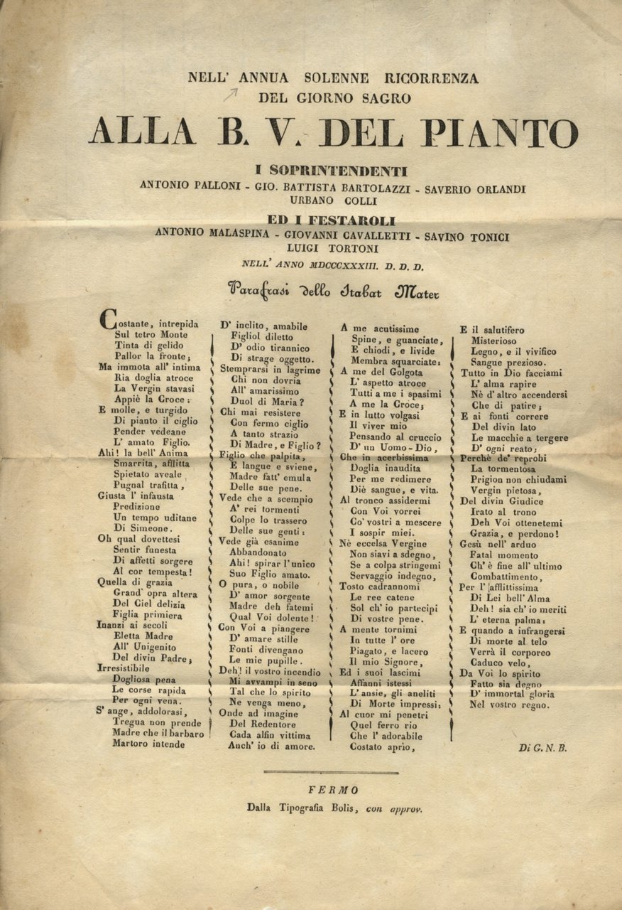 annua (nell') Solenne Ricorrenza del Giorno Sacro alla Beata Vergine …