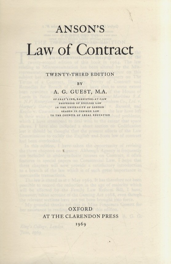 Anson's Law of Contract. Twenty-third Edition.