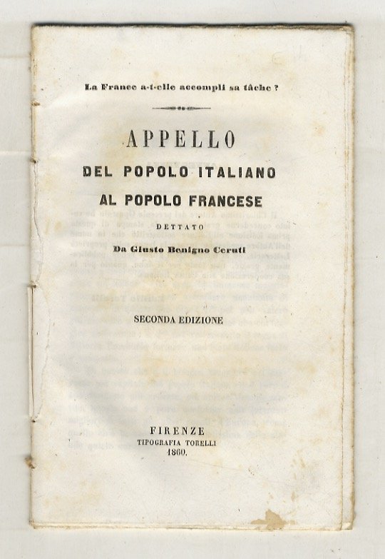 Appello del popolo italiano al popolo francese, dettato da Giusto …