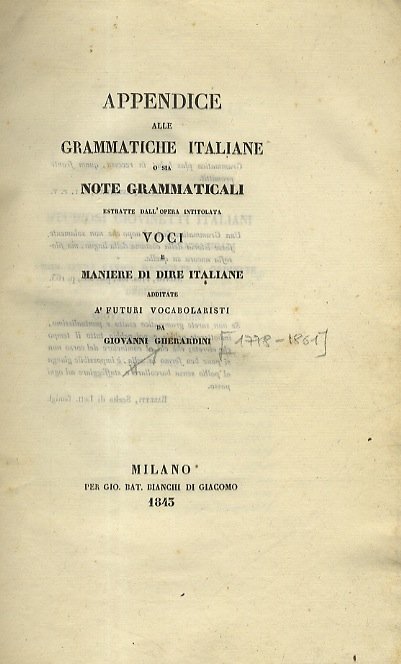 Appendice alle grammatiche italiane o sia Note grammaticali estratte dall'opera …