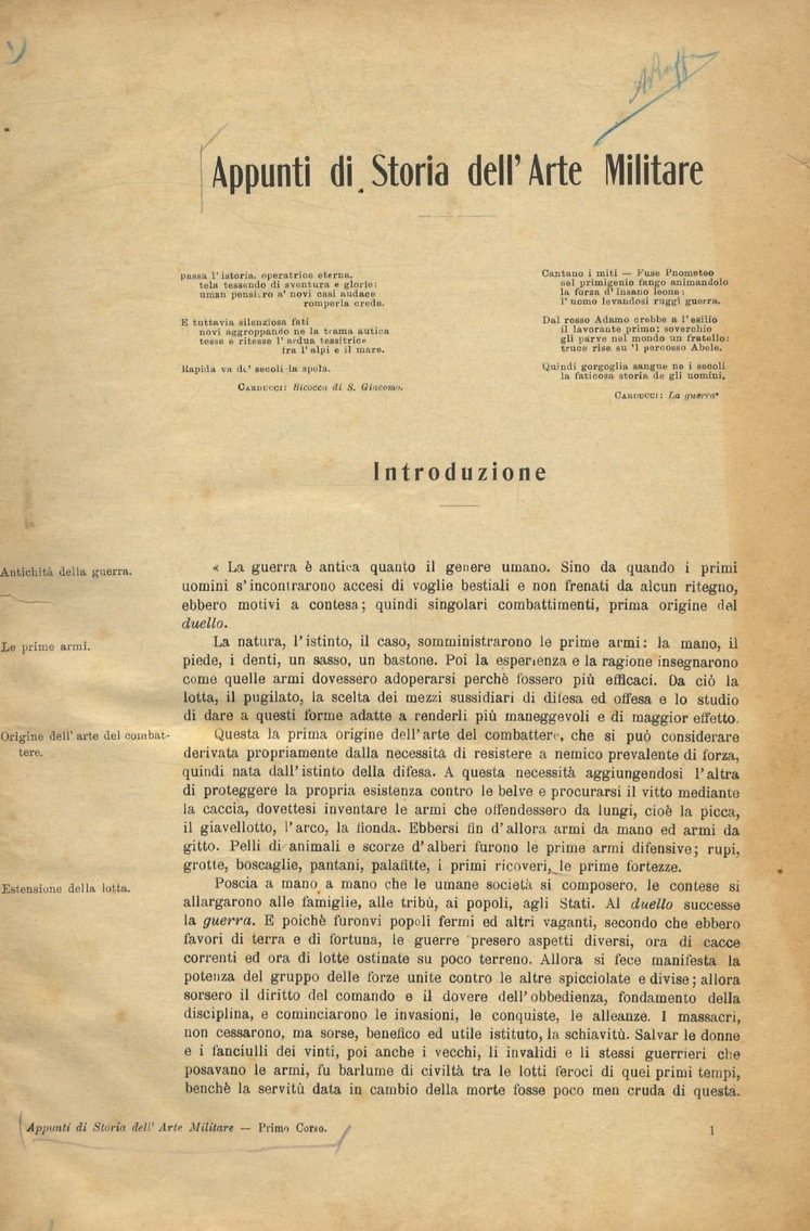Appunti di Storia dell'Arte Militare. Primo Corso.