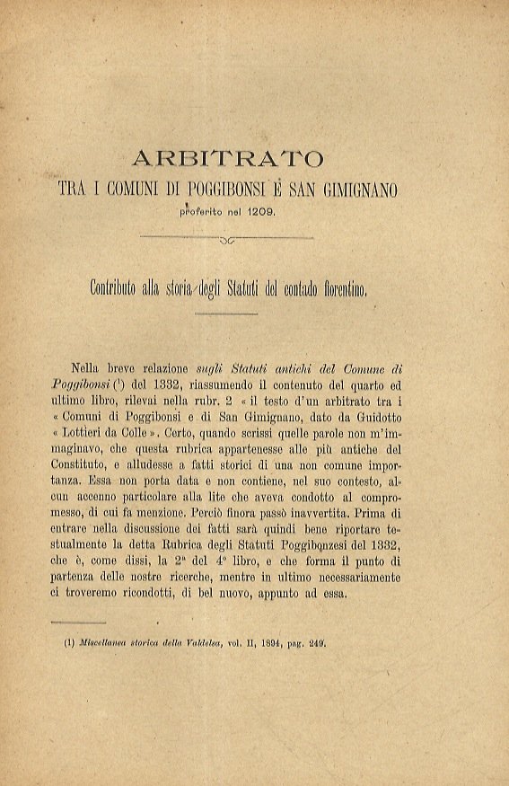 Arbitrato tra i comuni di Poggibonsi e San Gimignano proferito …