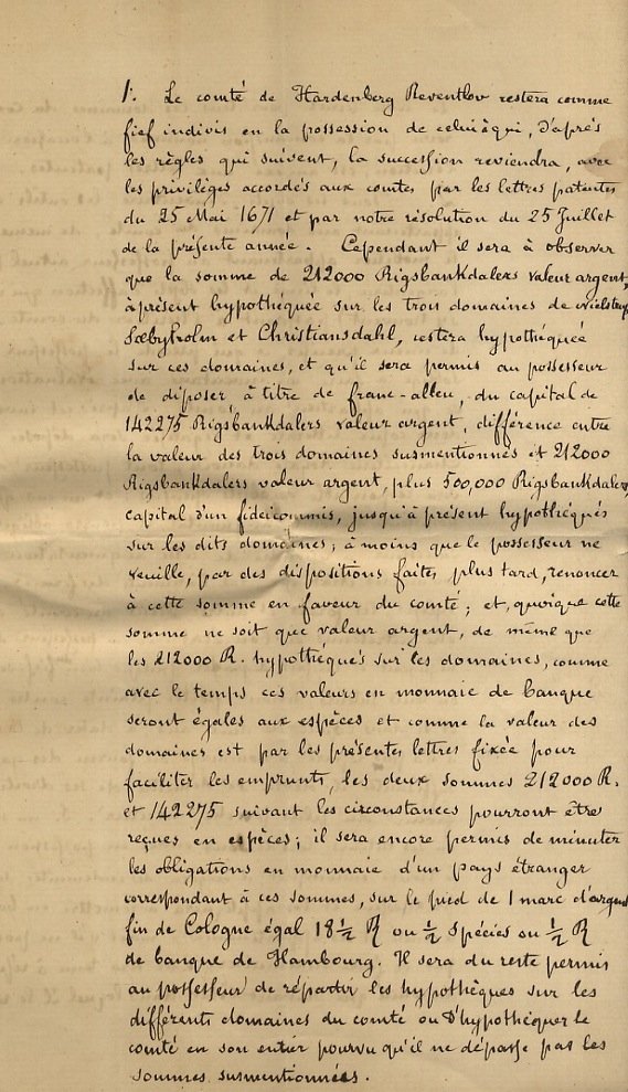 Articles de la lettre patente d'érection du Comté de Hardenberg …