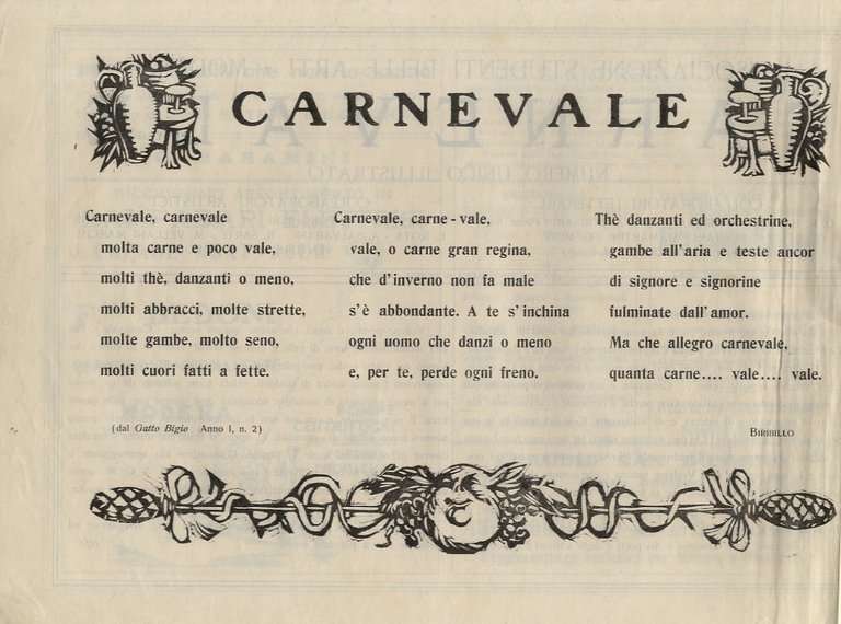 ASSOCIAZIONE STUDENTI BELLE ARTI MODENA. Carnevale. Numero unico illustrato [ill. …