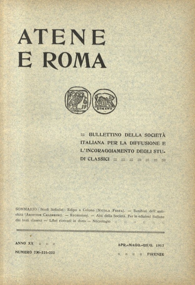 Atene e Roma. Bullettino della Società Italiana per la diffusione … | Immagine principale