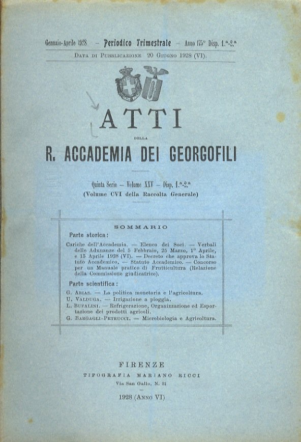 ATTI della R. Accademia dei Georgofili. Quinta serie. Volume XXV. …