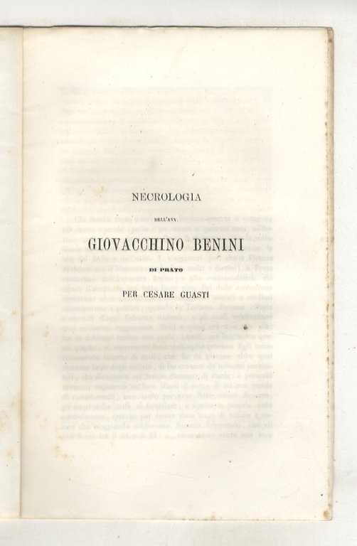 Avv. Giovacchini Benini di Prato. (Appassionato di storia patria e …