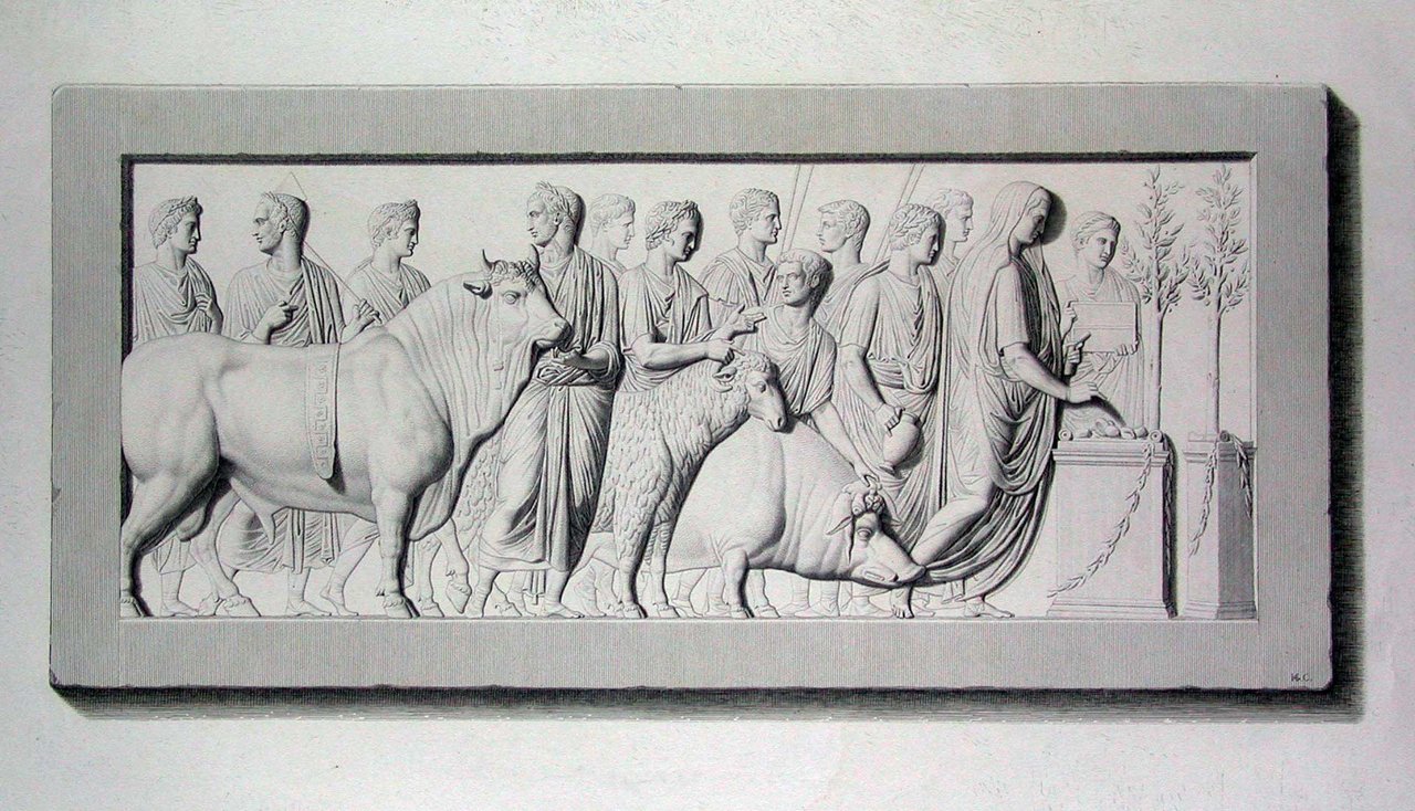 [BASSORILIEVO romano che raffigura i preliminari d'un sacrificio di animali].