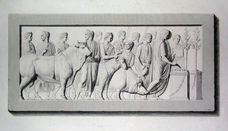 [BASSORILIEVO romano che raffigura i preliminari d'un sacrificio di animali].