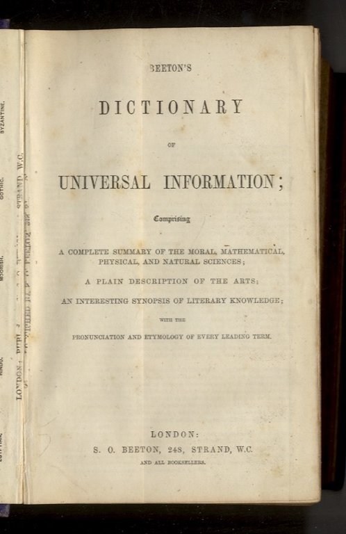 BEETON'S Dictionary of Universal Information; comprising a complete summary of …