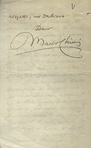 Bella lettera manoscritta autografa, firmata, indirizzata a Elda Bossi, stesa …