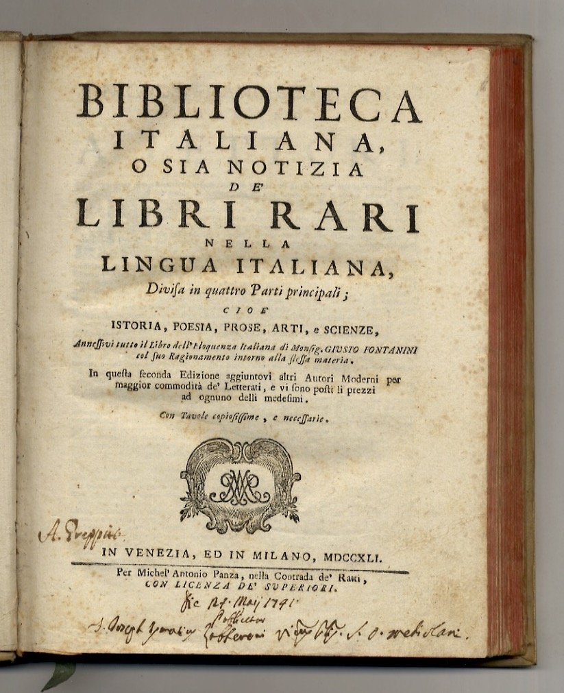 Biblioteca italiana, o sia Notizia de' libri rari nella Lingua …