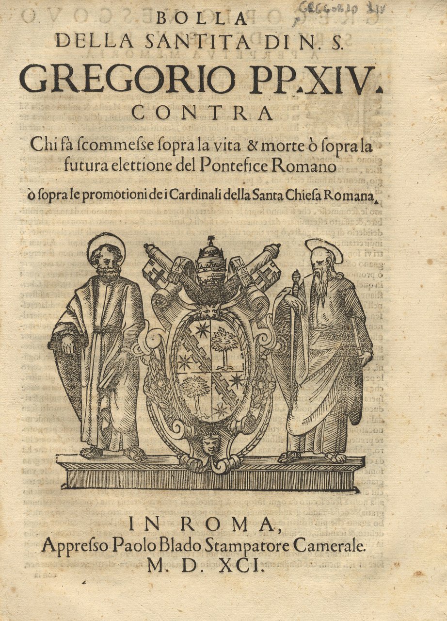 Bolla della Santità di N.S. Gregorio PP. XIV. contra chi …