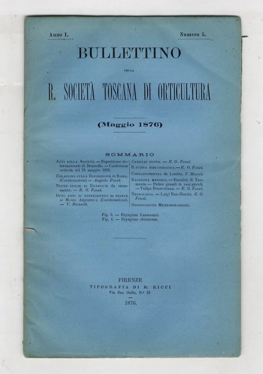 BOLLETTINO della R. Società Toscana di Orticoltura. Anno I. 1876. fascicoli 2-12 [manca il fascicolo n. 1].