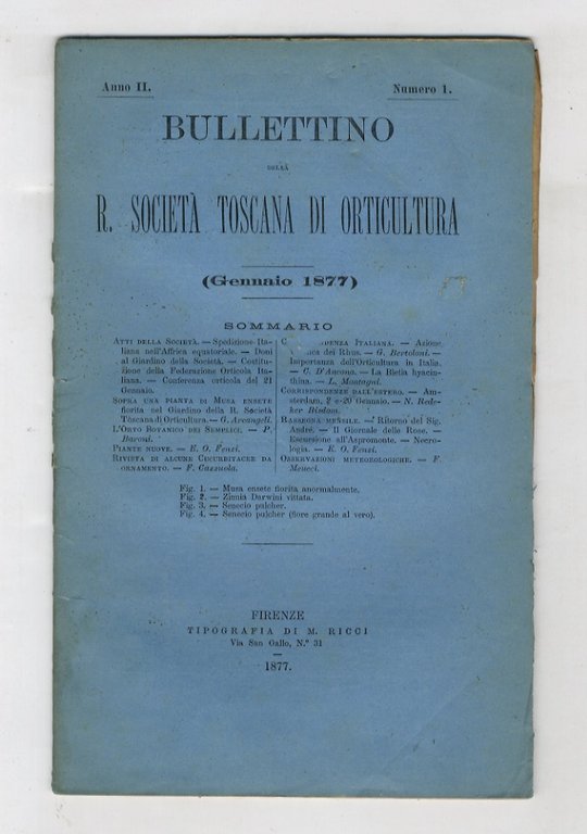 BOLLETTINO della R. Società Toscana di Orticoltura. Anno II. 1877. fascicoli 1-12. [Annata completa].
