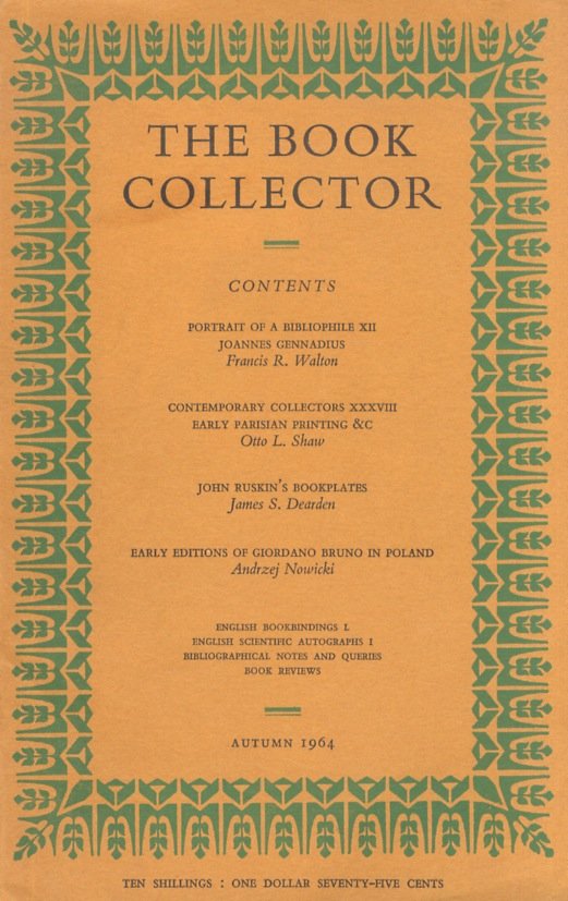 “Book (The) Collector”. Volume 13, N° 3. Contents: “Portrait of …