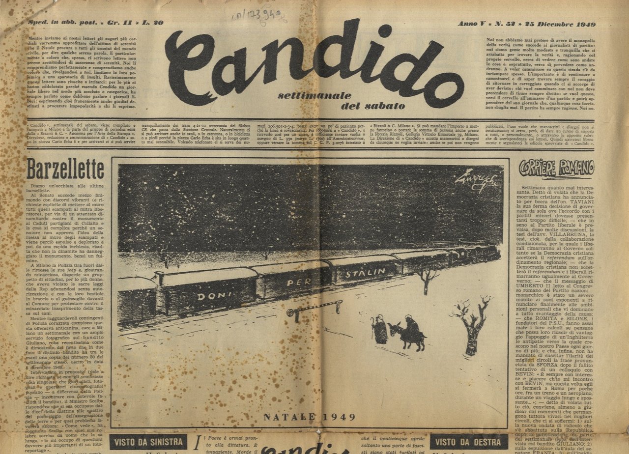 CANDIDO. Settimanale del sabato. Direttori: Giovanni Mosca e Giovannino Guareschi. …