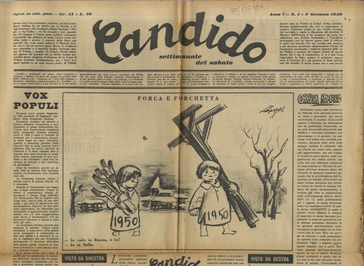 CANDIDO. Settimanale del sabato. Direttori: Giovanni Mosca e Giovannino Guareschi. …