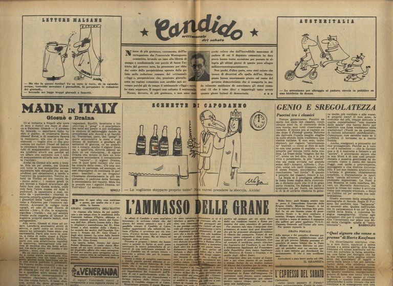 CANDIDO. Settimanale del sabato. Direttori: Giovanni Mosca e Giovannino Guareschi. …