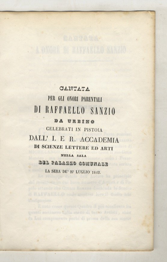 CANTATA per gli onori parentali di Raffaello Sanzio da Urbino …