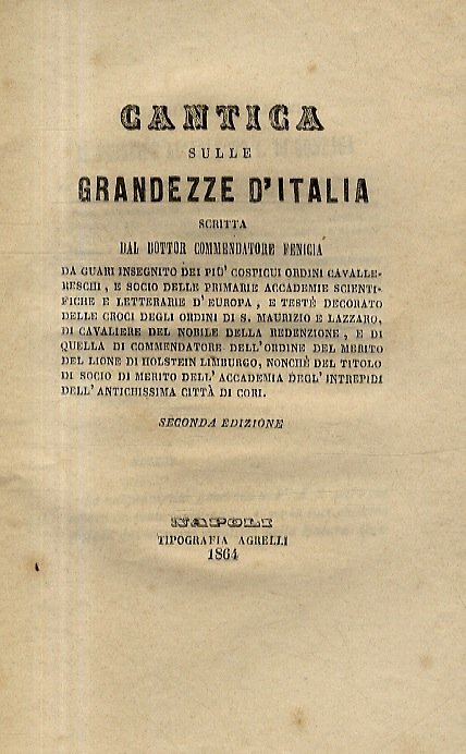 Cantica sulle grandezze d'Italia, scritta dal dottor commendatore Fenicia da …