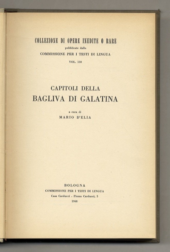 CAPITOLI della bagliva di Galatina, a cura di Mario D'Elia. | Immagine principale