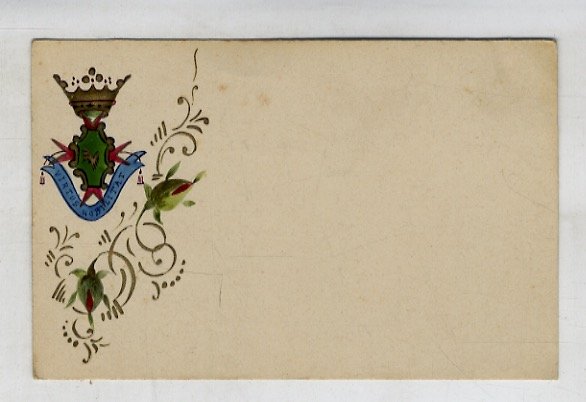 Cartolina postale con stemma coronato e fregio floreale angolare dipinti …