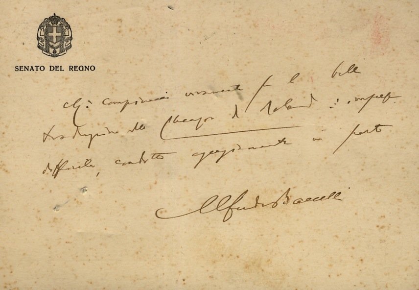 Cartolina postale manoscritta autografa, firmata, indirizzata a Elda Bossi, Ofiria …