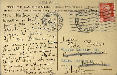 Cartolina postale manoscritta autografa, firmata, indirizzata alla scrittrice Elda Bossi, …