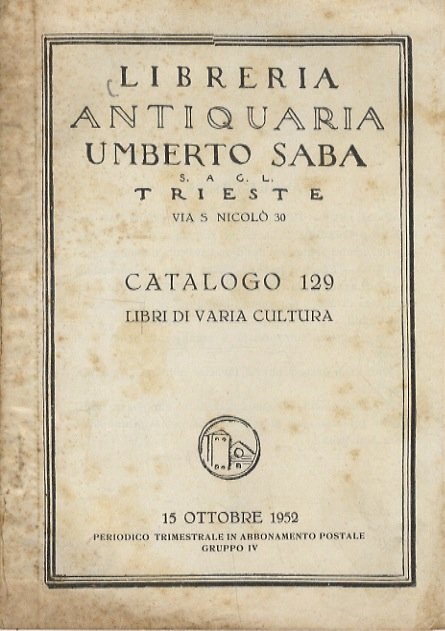 Catalogo 129. 15 ottobre 1952. Libri di varia cultura. | Immagine principale