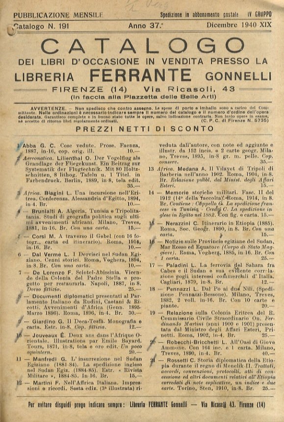 Catalogo dei libri d'occasione in vendita [.]. Disponiamo dei cataloghi …
