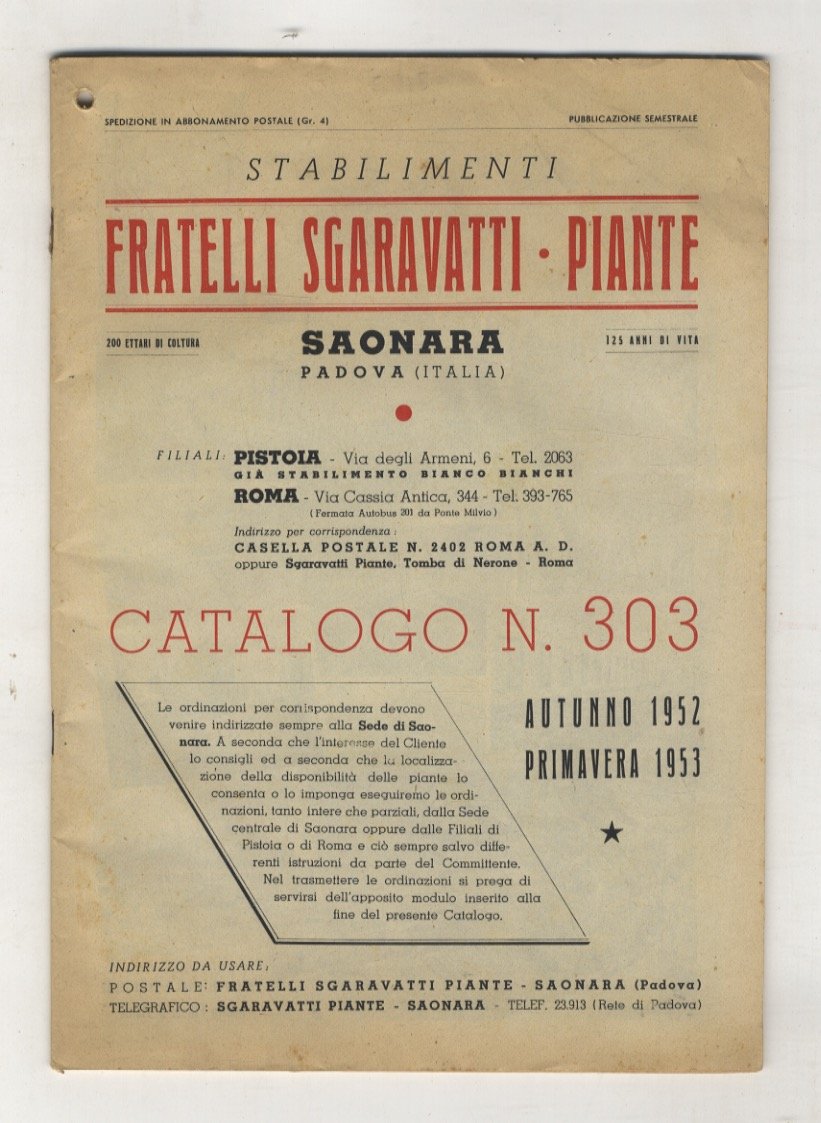 Catalogo n. 303. Autunno 1952 - Primavera 1953.