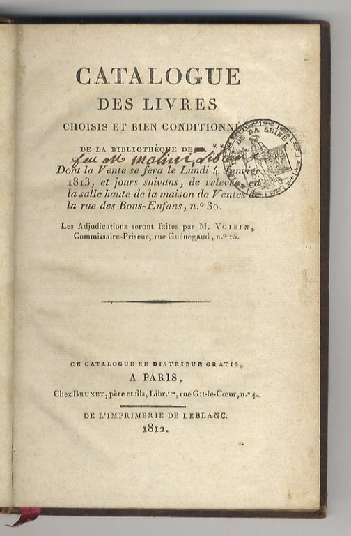 Catalogue des livres choisis et bien conditionné de la Bibliothèque … | Immagine Gallery 1