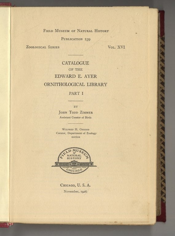Catalogue of the Edward E. Ayer Ornithological Library. Part I … | Immagine Gallery 1
