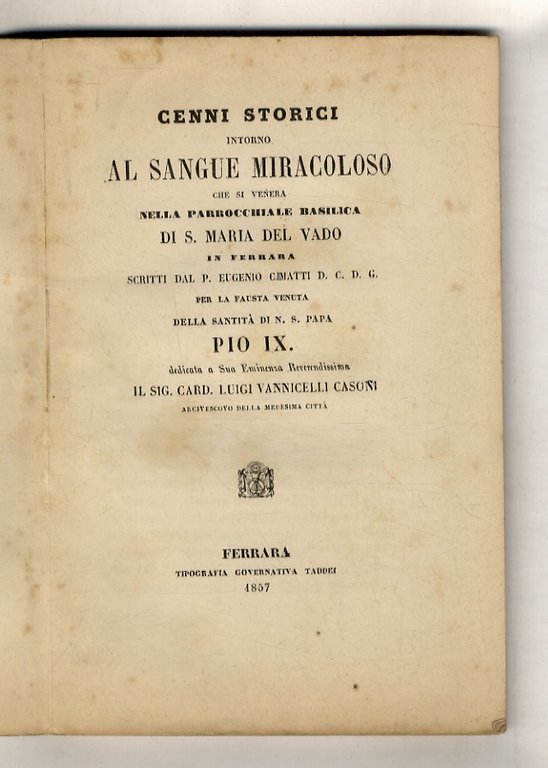 Cenni storici intorno al sangue miracoloso che si venera nella …