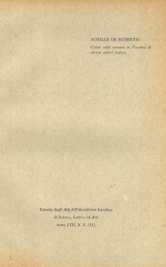 Cenni sulla censura in Toscana di alcuni autori inglesi.