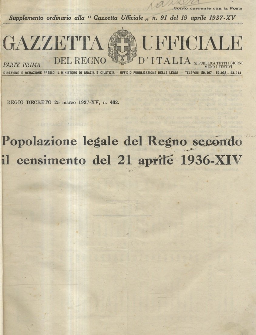 CENSIMENTO generale della popolazione del Regno. Tabella della popolazione residente, …