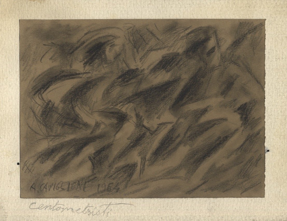 Centometristi. (Manoscritto al verso: "Il negro volante", 1964).