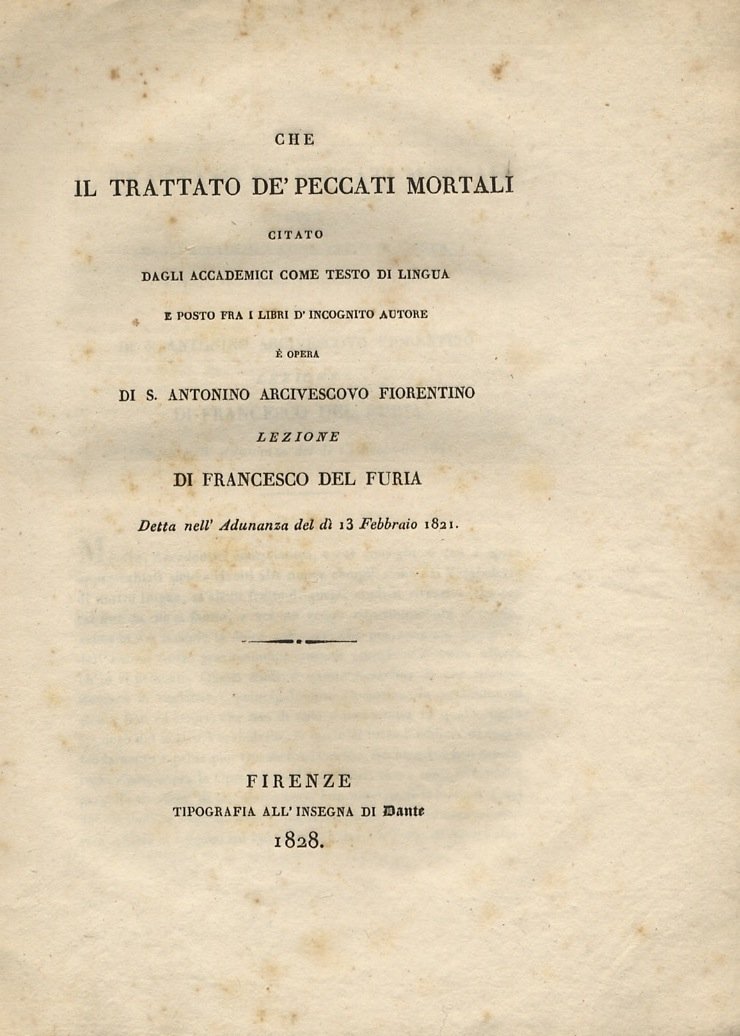 Che il Trattato de' peccati mortali citato dagli accademici come …