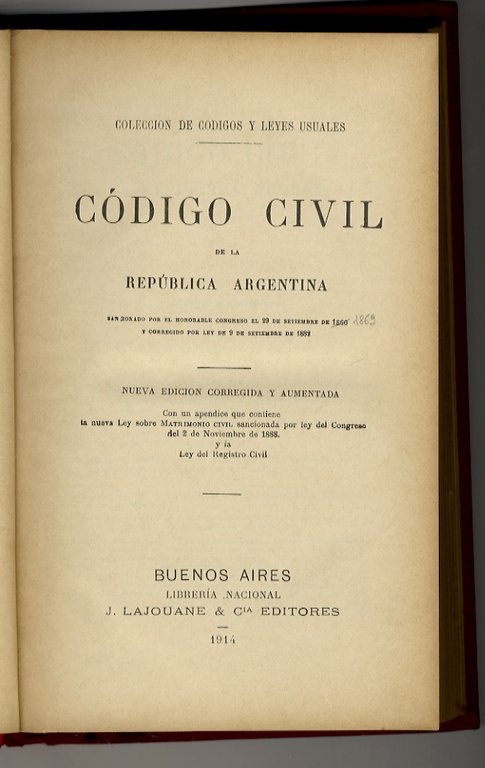 CODIGO civil de la Republica Argentina [.], Nueva edicion corregida …