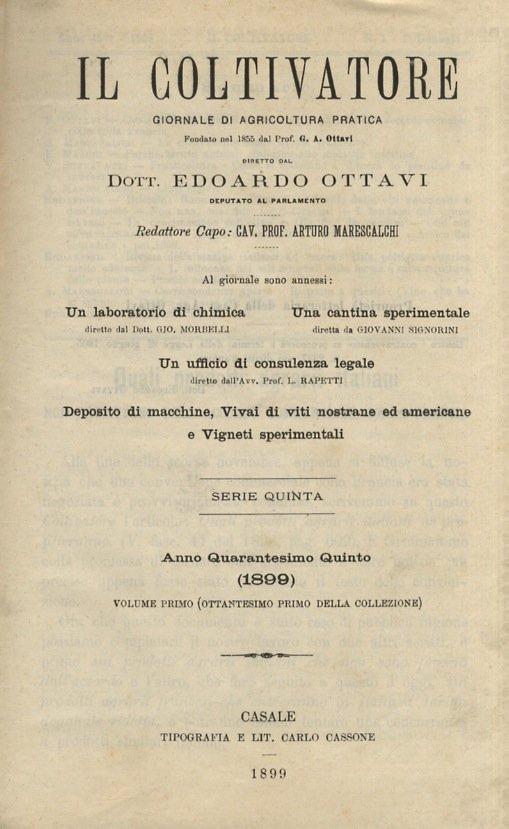 COLTIVATORE (IL). Giornale di agricoltura pratica [.] diretto dal cav. …