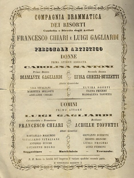 COMPAGNIA Drammatica dei Risorti, condotta e diretta dagli artisti Francesco …