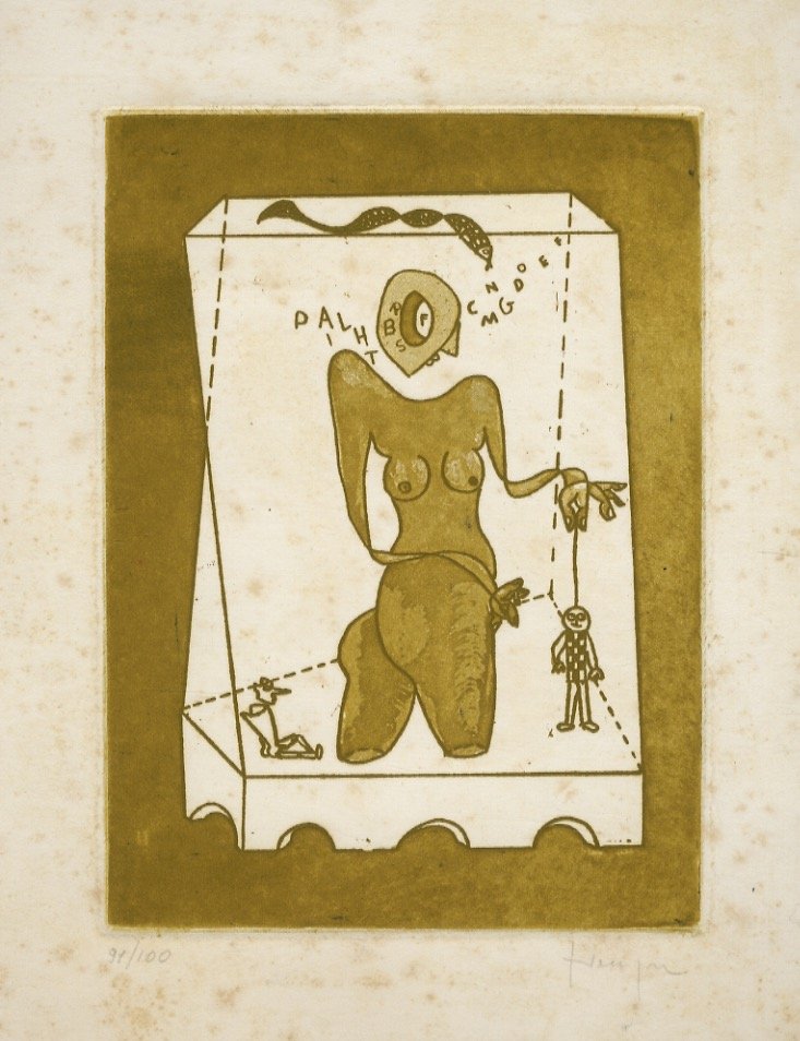 [Composizione di fantasia con busto femminile e marionette]. | Immagine principale