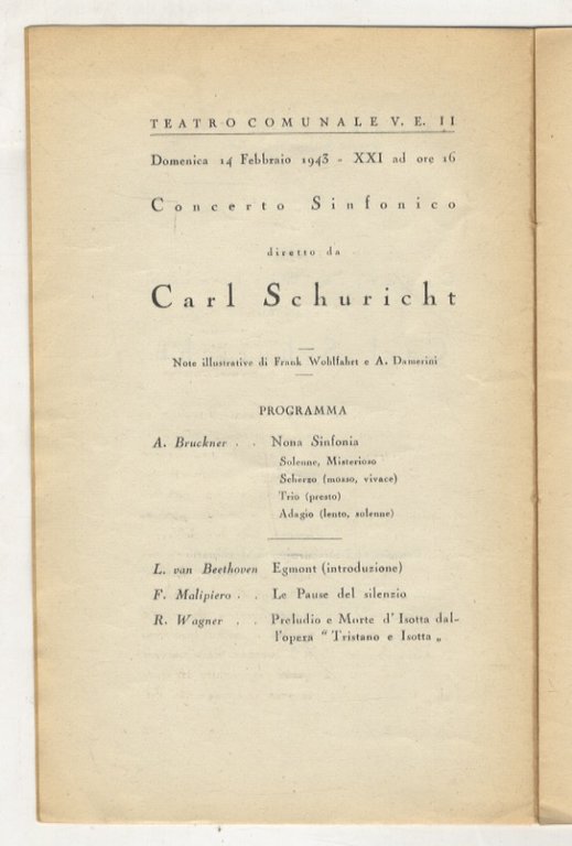 Concerto Sinfonico diretto da Carl Schuricht. Teatro Comunale, 14 Febbraio …