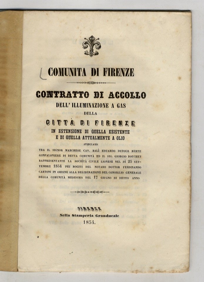 Contratto di accollo dell'illuminazione a gas della città di Firenze …