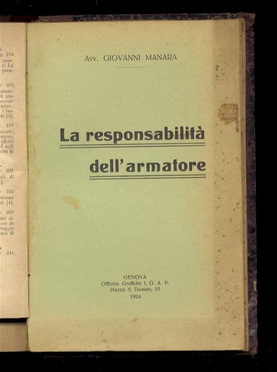 Contuzzi Francesco. L'assistenza marittima. Studio di legislazione comparata. [Legato con:] …